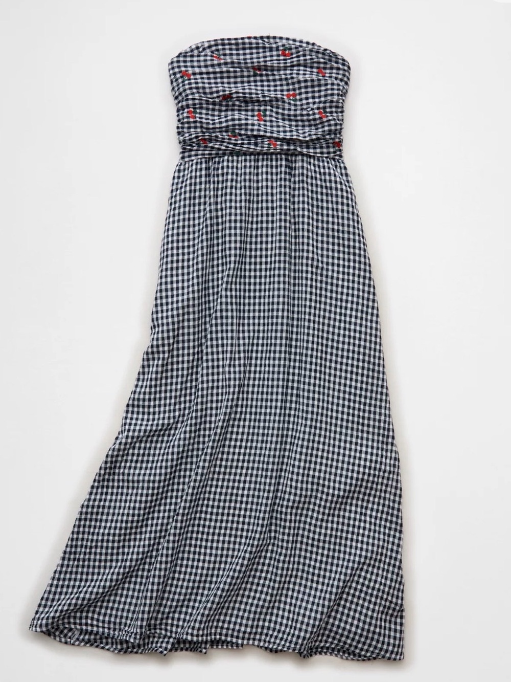 NWT- AEO Gingham Smocked Midi Dress - Navy & White - Picture 2 of 2